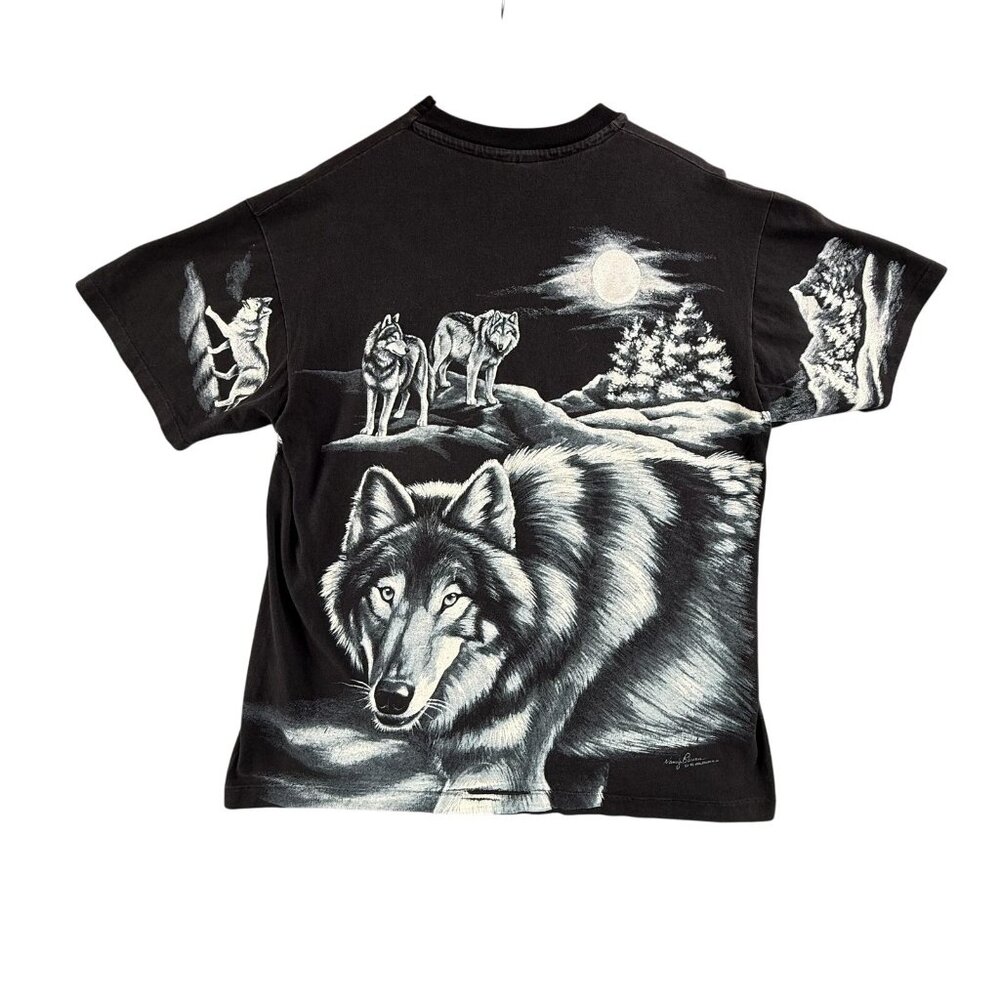 Vintage Wolf Pack Shirt Mens Large Black Graphic Hanes Beefy-T Nancy Blauer 90s - Picture 2 of 14
